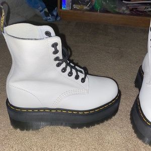 Dr. Martens matte white loose leather platform lace up combat boots
